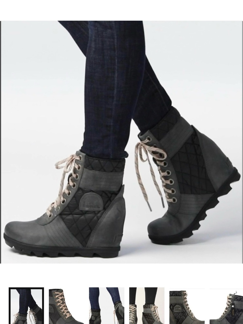 Sorel Quilted Lace-Up Wedge Ankle Boots - Gray